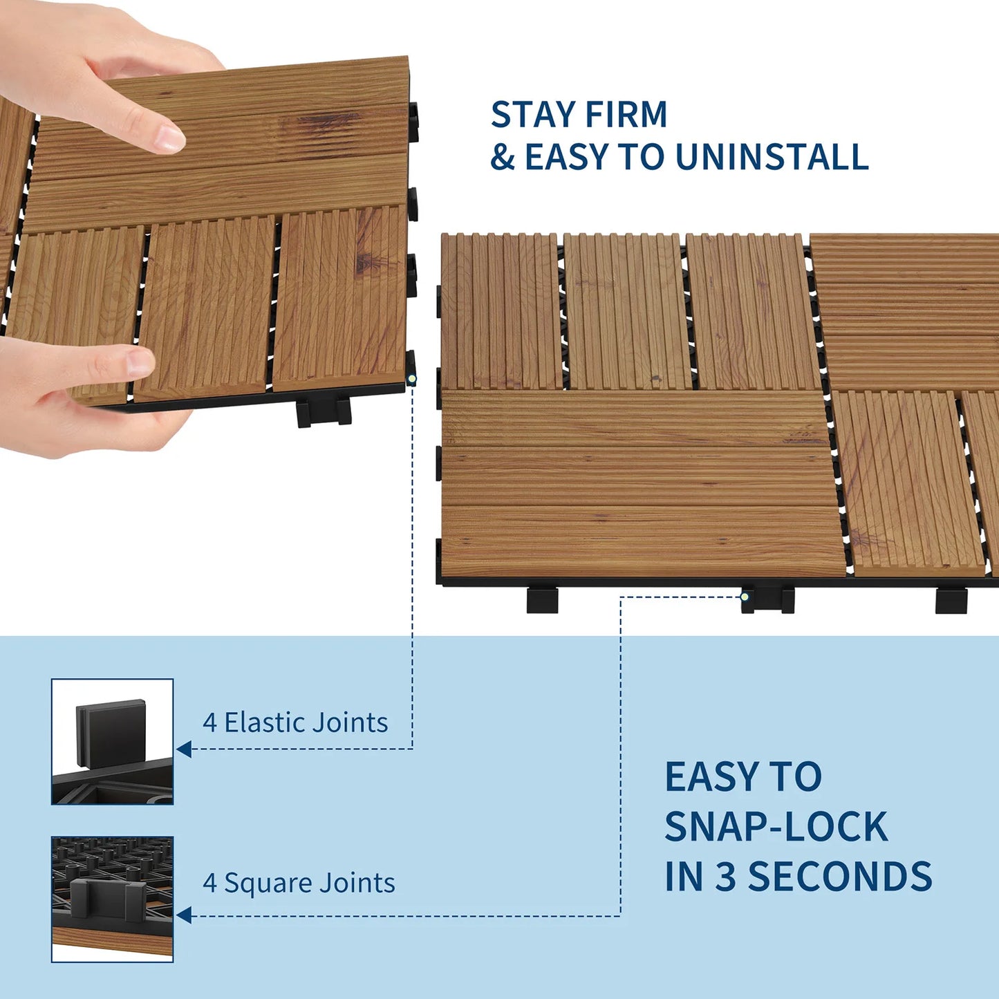 HiMISS Acacia Wood Deck Tiles For Outdoor Patio And Walkway