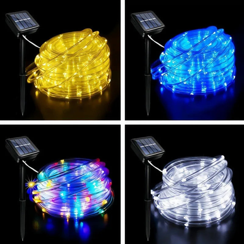 IEEYEEY LED Solar Strip Rope Fairy Lights For Outdoor Garden Decor