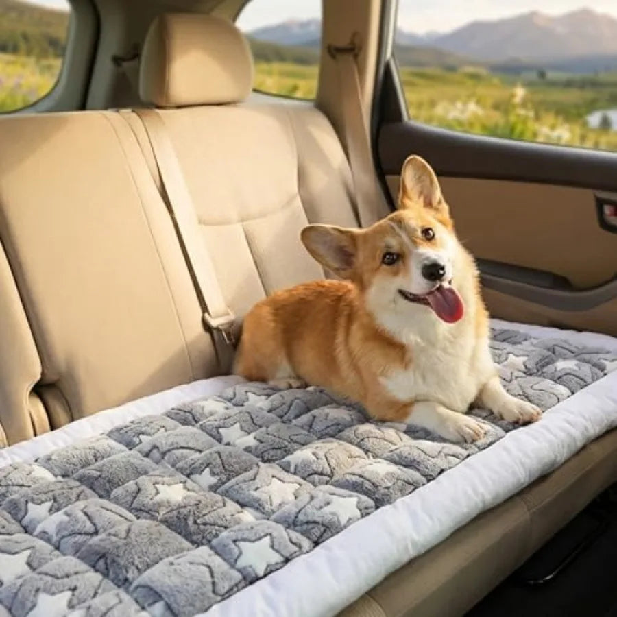 Backseat Pet Bed for Car, Plush Seat Cover, Non-Slip Travel Mat and Backseat Extender