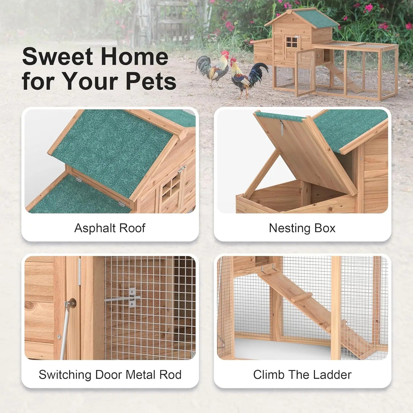 Outdoor Chicken Coop For 2-4 Chickens Wooden Hen House