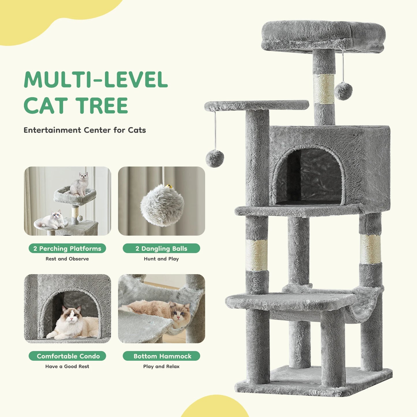 Large Cat Condo for Climbing and Hiding, for hours of engaging your Kitties, for Multi Cat Climbing on Towers With Sisal posts