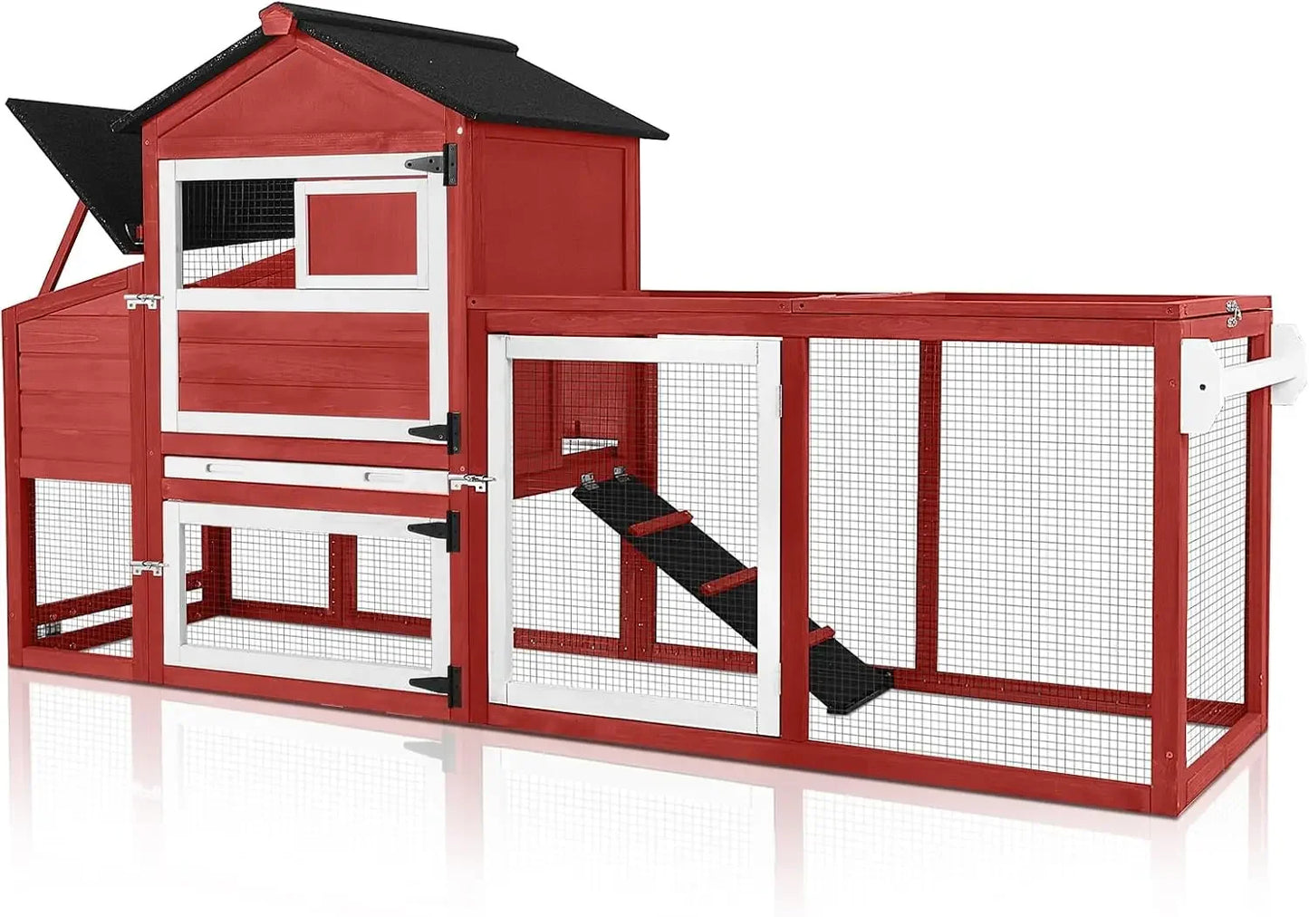 Chicken Coop for Outdoor - Poultry Cage with Wheels, Nesting Box, Leakproof Pull-on Tray, and Asphalt Waterproof Roof - Red. Have a great family experience raising chickens.