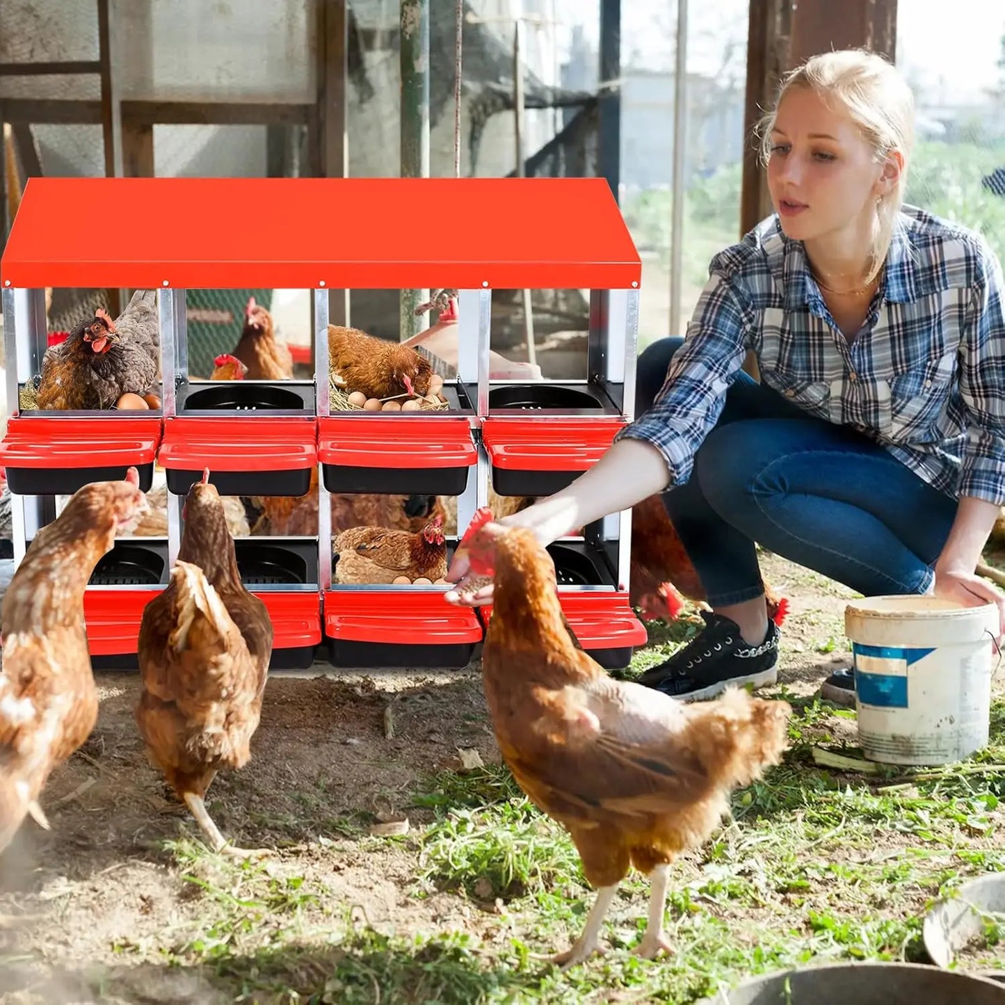 HiMISS Farm Animals Multi-Hole Chicken Nesting Boxes With Egg Collection