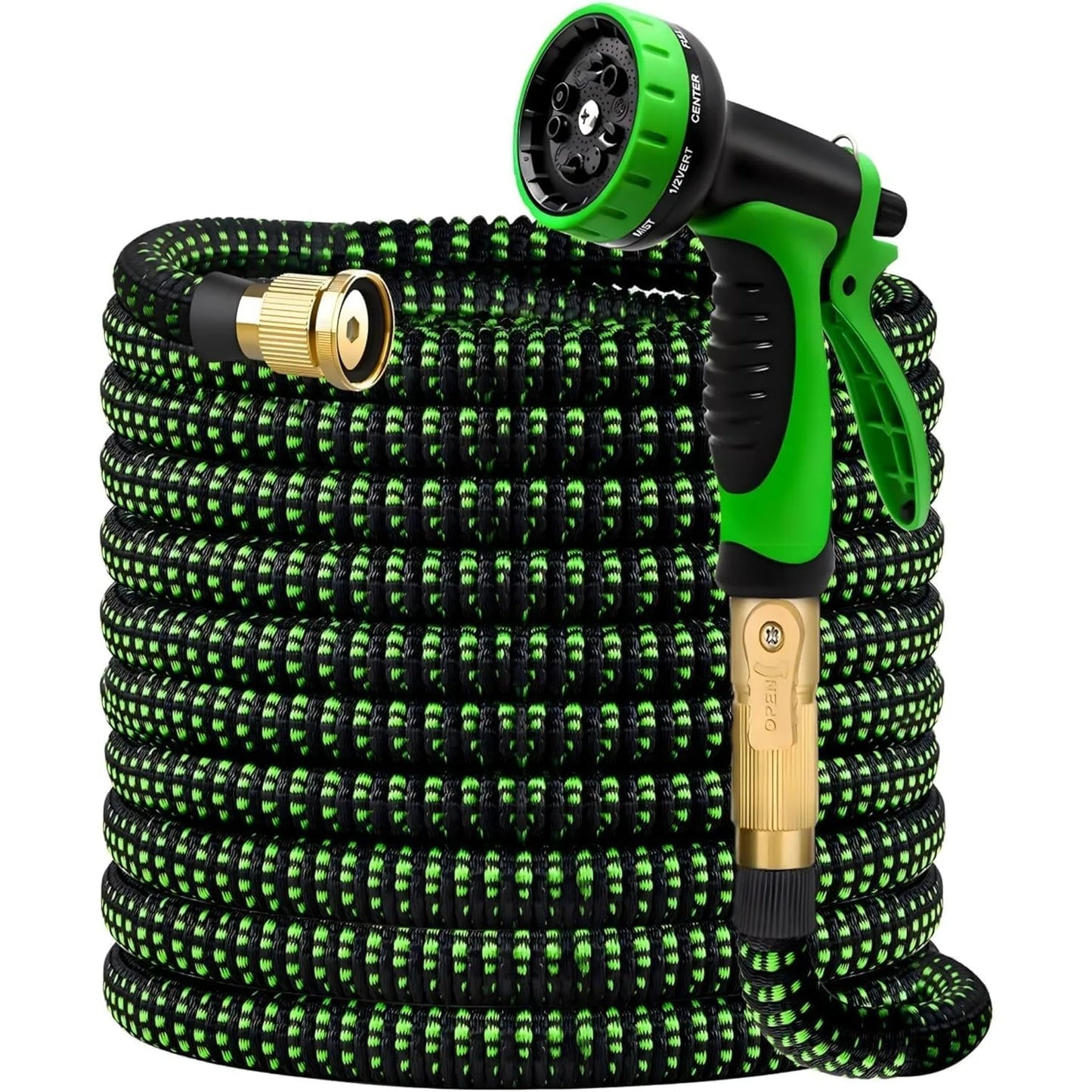 Non-Expandable Garden Hose With 10-Function Nozzles Guaranteed not to Tangle