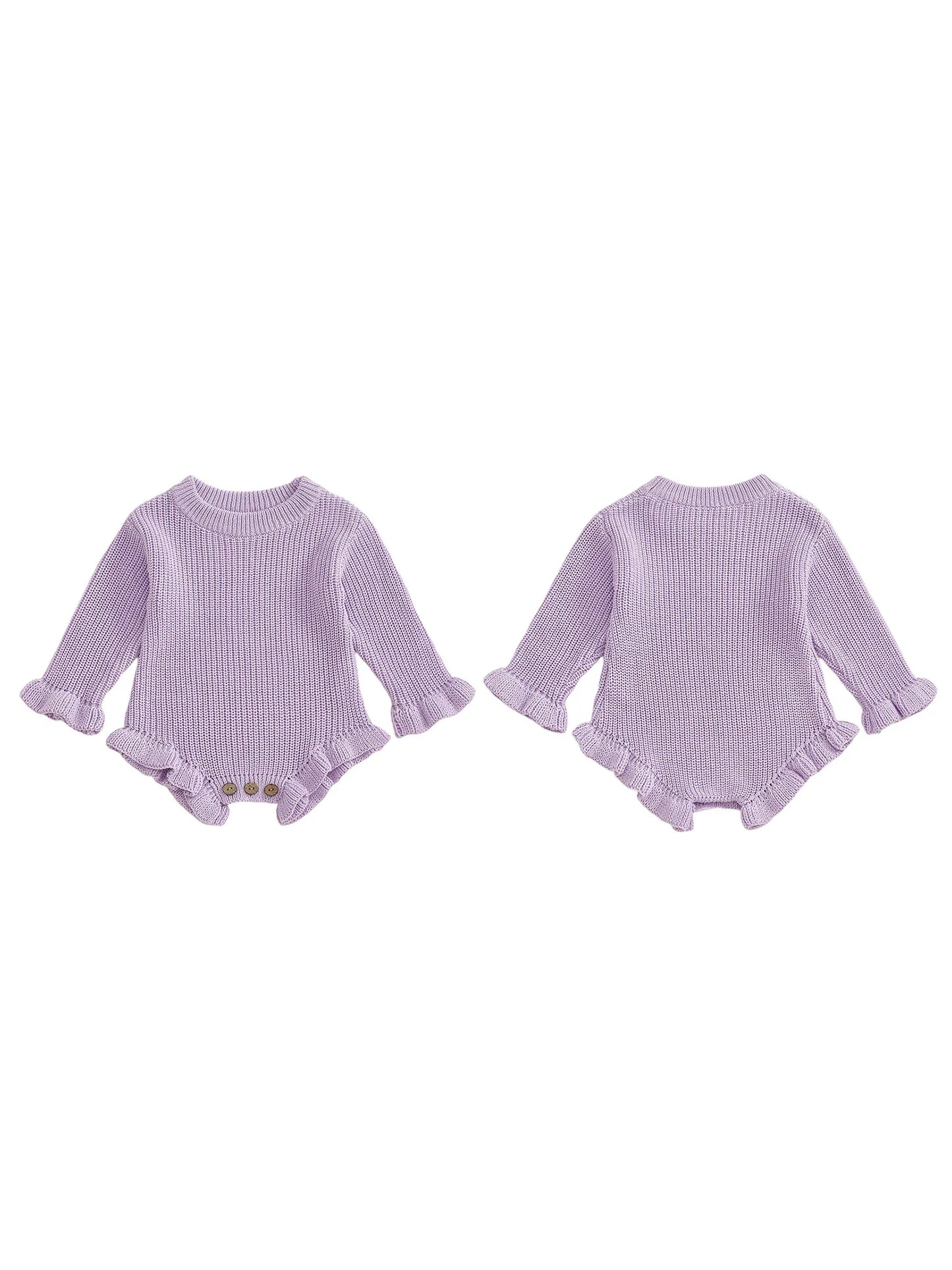 Infant Autumn Knitted Bodysuit With Ruffled Sleeves
