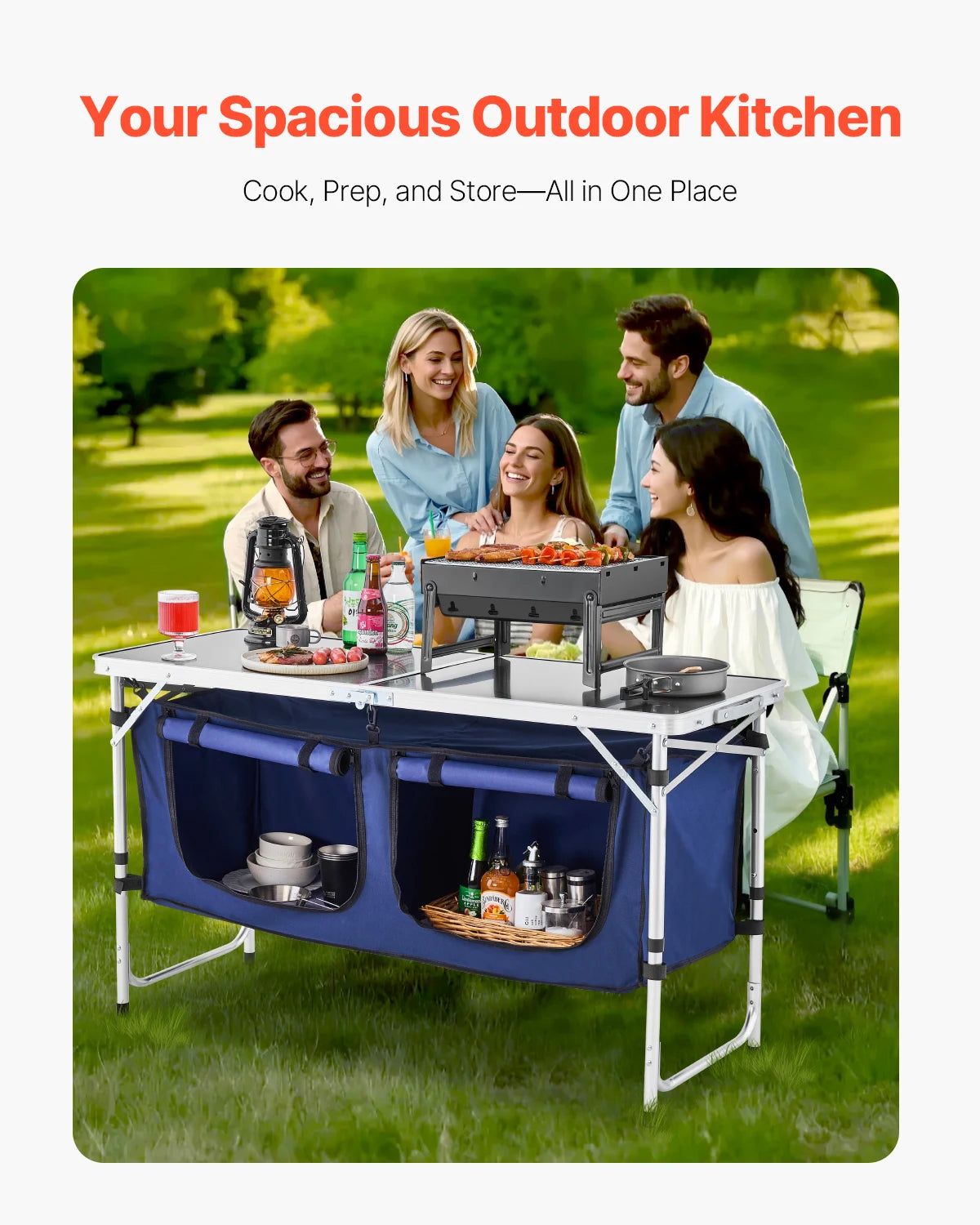 SucceBuy Folding Camping Kitchen Table For Outdoor Cooking