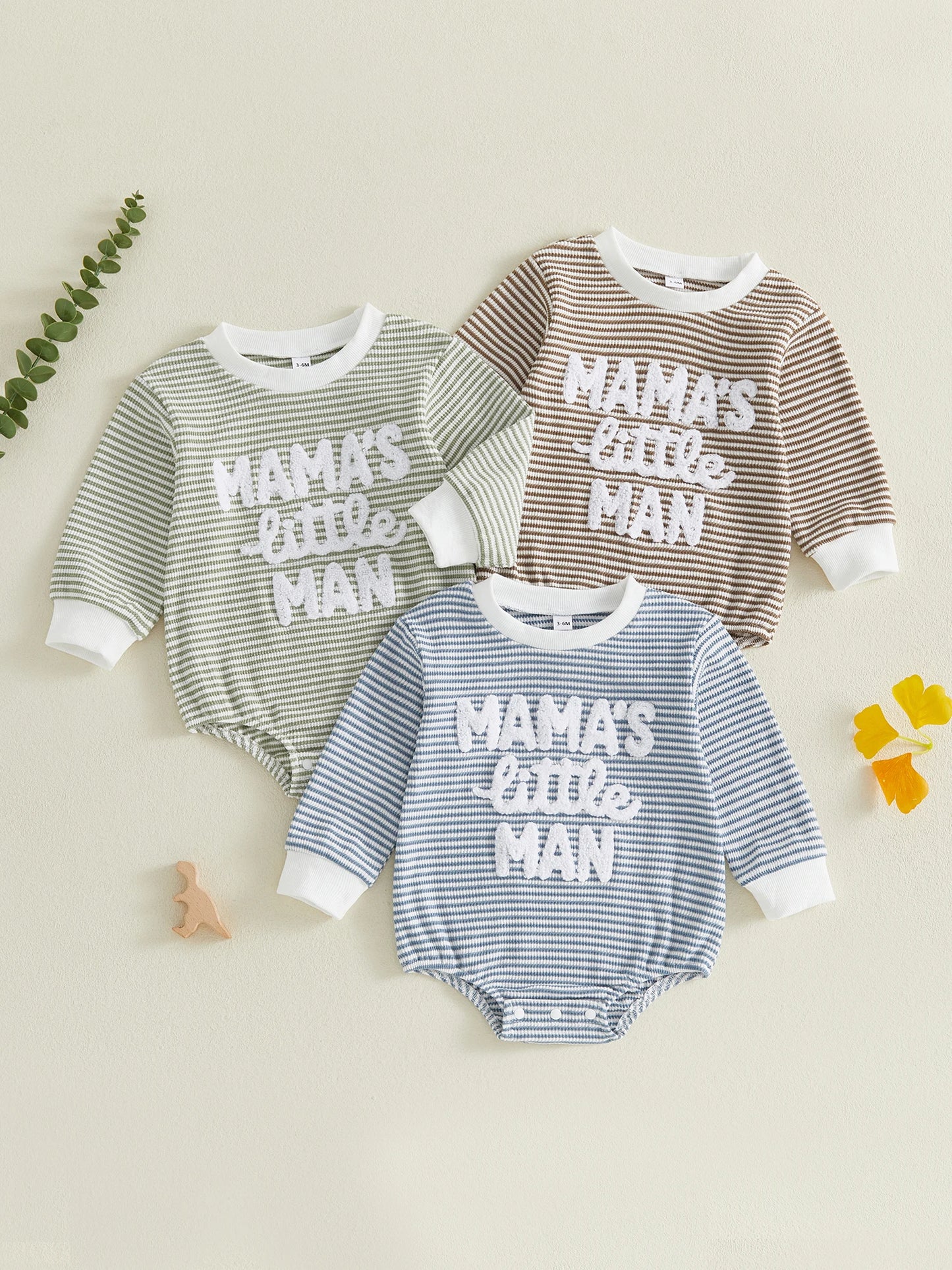 Long Sleeve Fall-Stripe Romper, Waffled Bodysuit for Your Cute Little Guy