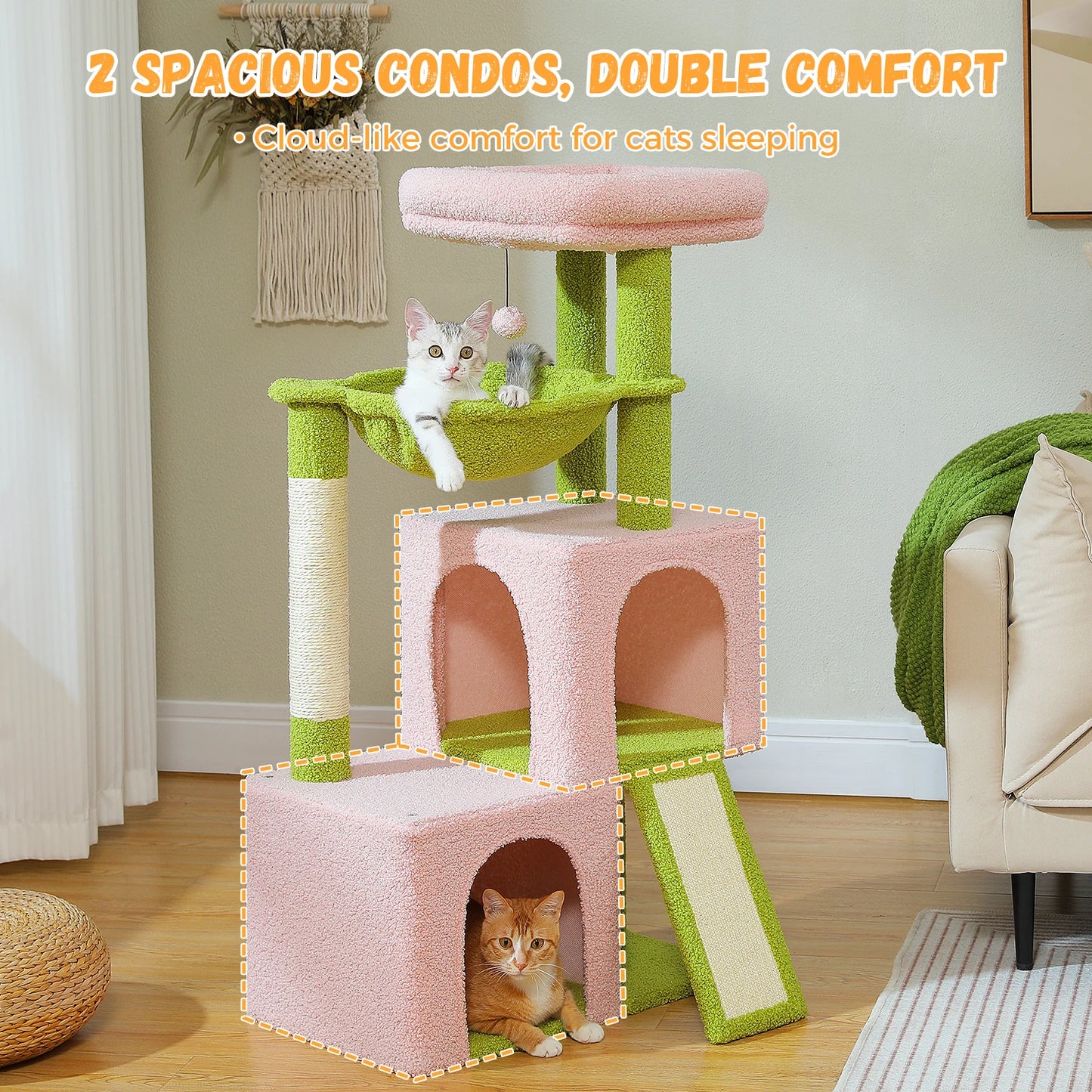 Indoor Multi-Level Cat Tower With Sisal Scratching Pads for exercise, resting, observing