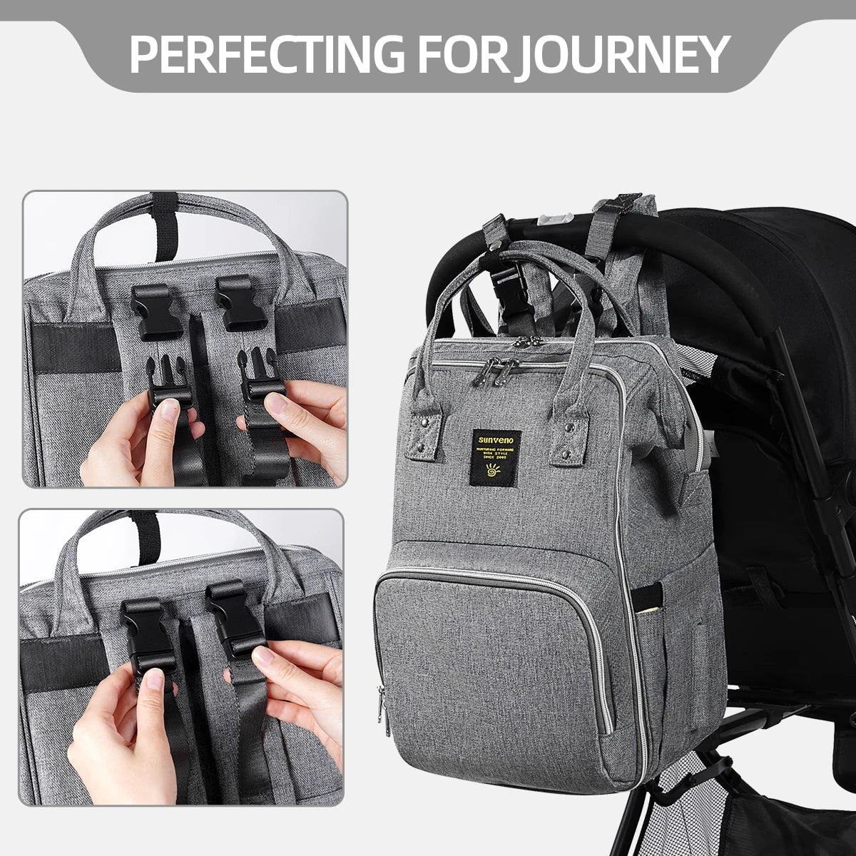 Stylish Diaper Bag/Backpack with Insulated Pocket, Stores 3 Bottles, Changing Pad for families on the GO