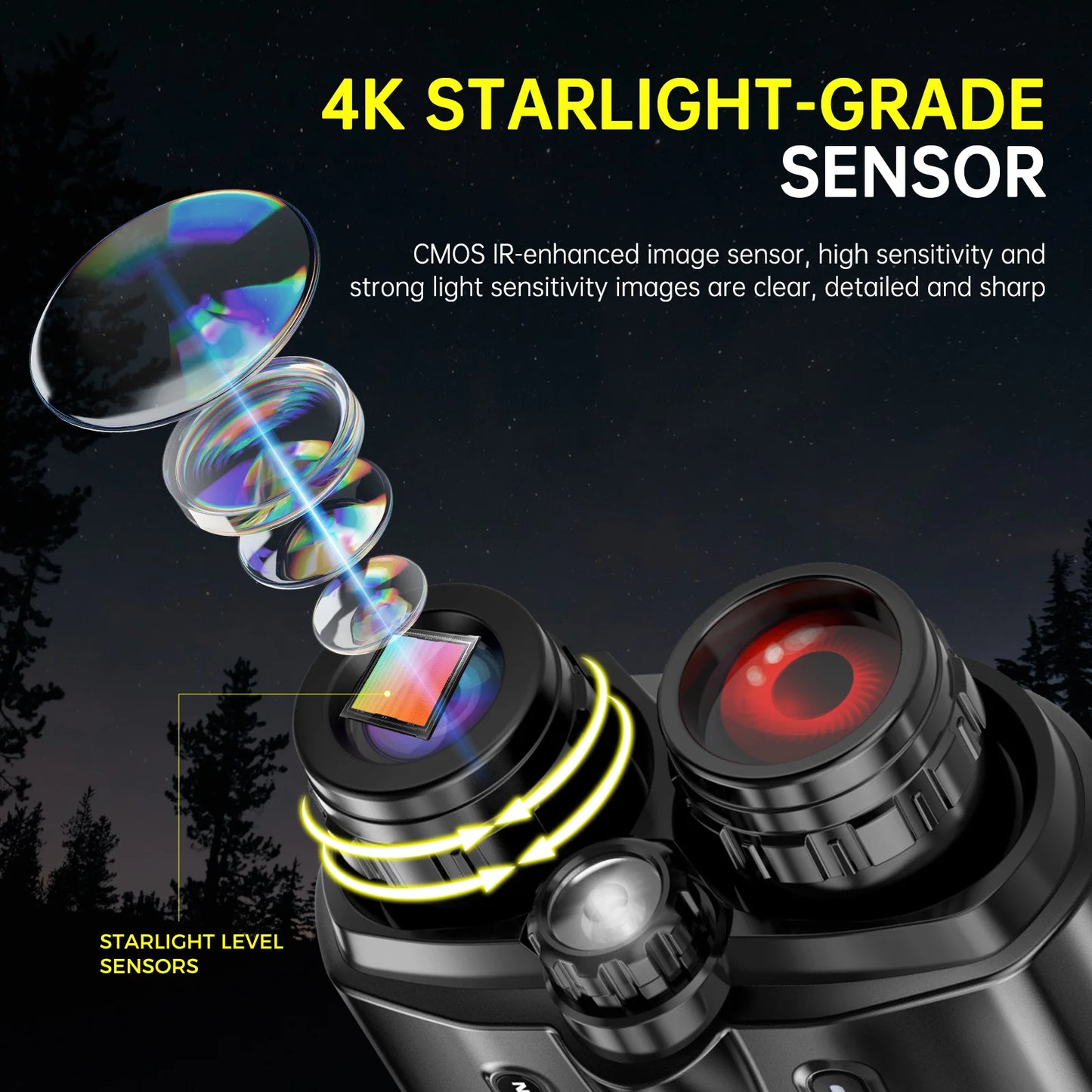 Night Vision Binoculars 4K Infrared Rechargeable 8X Zoom and 3" display
