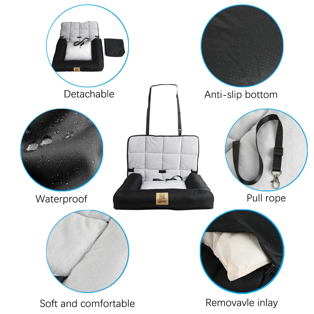Waterproof Pet Seat Pad for Car and Home Use - Removable Cushion Bed Mat with Safety Belt for Car Safety