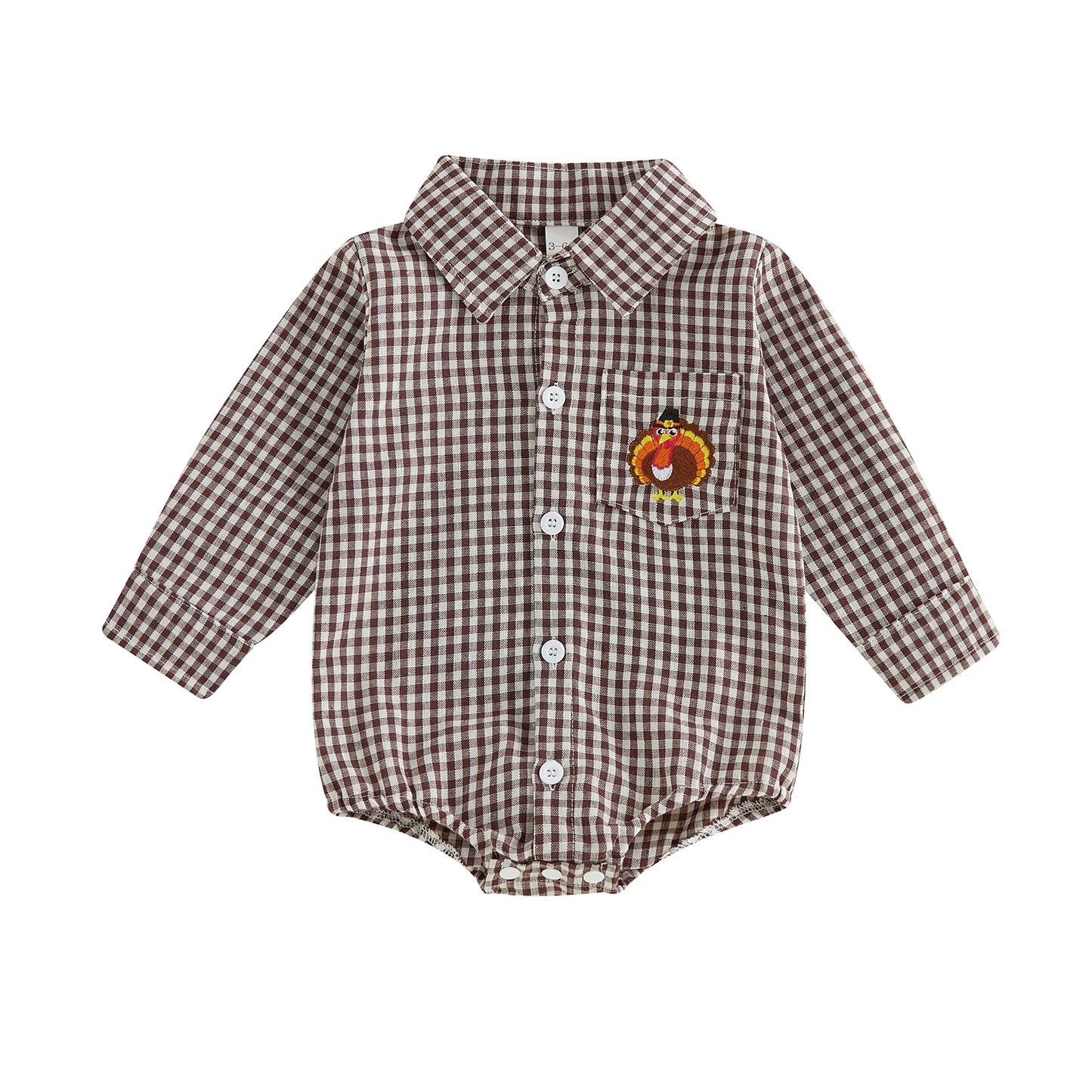 Boy's Romper with Long Sleeves.  Bodysuit Boy-Romper with Embroidery Turkey for the holidays. High Quality
