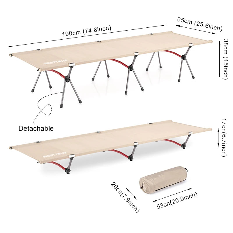 Sturdy Camping Cot, Ultra Light Aluminum Folding Bed For Outdoors, Patios, Camping trips