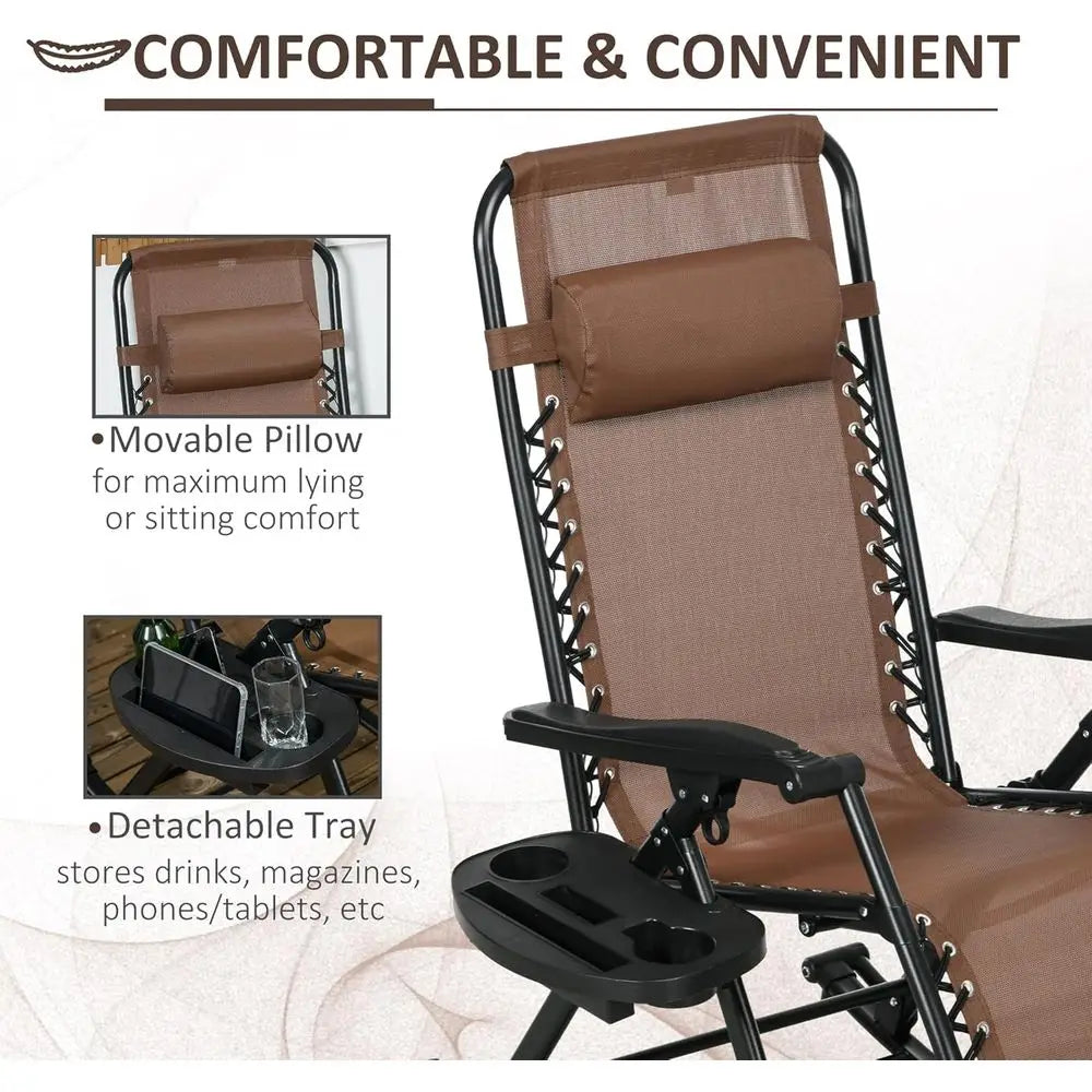 2-Piece Outdoor Rocking Chairs Set: Reclining Zero Gravity Lounge Rockers with Pillows, Cup & Phone Holders, Folding Legs, Brown for great patio relaxation.