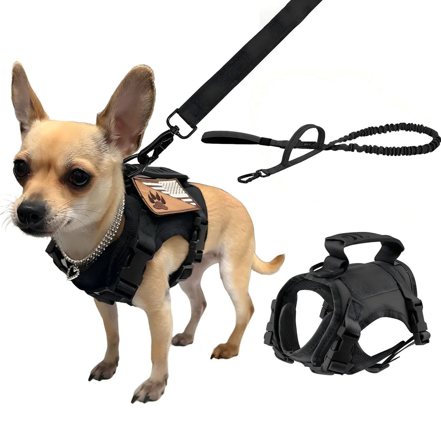 Tactical Puppy Harness Leash Set For Small Dogs and Kitties,  Adjustable Harness Vest For Training when Walking