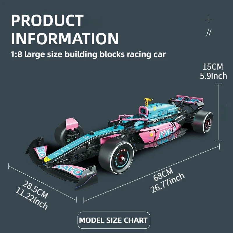 1:8 Scale Formula 1 Style Racing Car, Building Blocks Set for Pre-teens to Adult. Great Construction Set for Birthday or Holiday Gift.