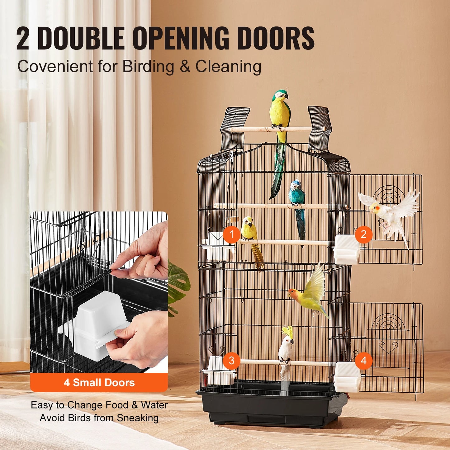 Open Top Bird Cage With Swing And Perches For Various Birds