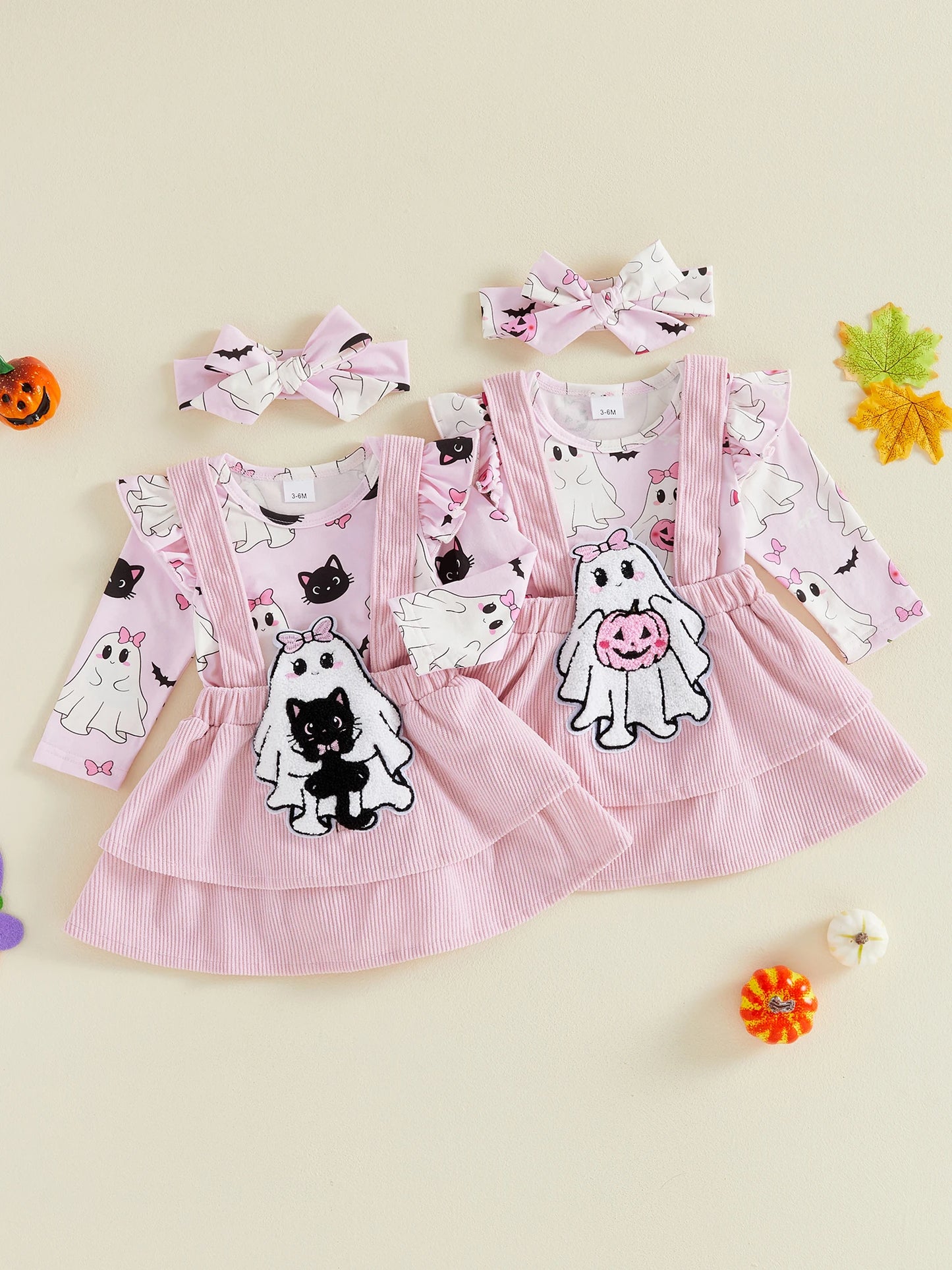 Baby Girl's Long Sleeve Romper for Sweet Halloween Outfit. Pair with tights to complete the look. Order now for October gatherings.