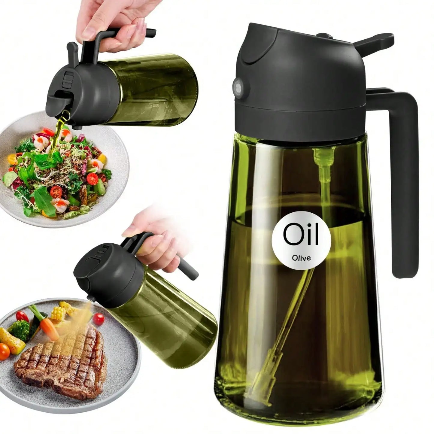 Premium Dark Glass Olive Oil Dispenser- 2 In 1 Cooking Oil Spray Bottle, Multipurpose Kitchen Oil Mister, Perfect for Air Fryer, BBQ, Grilling Household Cooking. Great gift for your favorite Chef.
