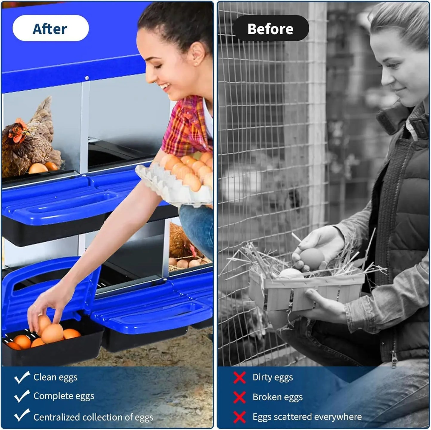 Chicken Nesting Box, Roll Away Design Hen Roosting Box for High-Volume Egg Collection Case with Metal Legs or Wall Mounting