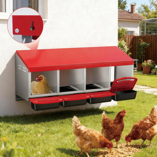 Multi-Compartment Metal Chicken Nesting Box with Automatic Roll-Out Egg Collection box. Waterproof Steel Laying Box for Hens, Ducks, Rabbits