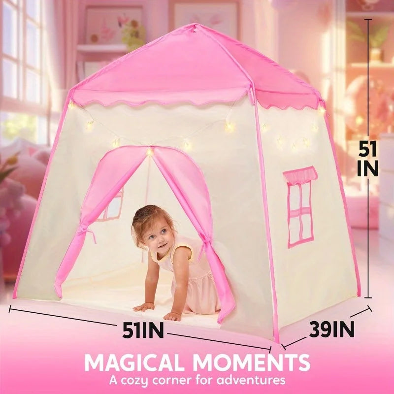 Princess Castle Tent For Girls With LED Star Lights, Easy Setup for Indoor Dramatic Play