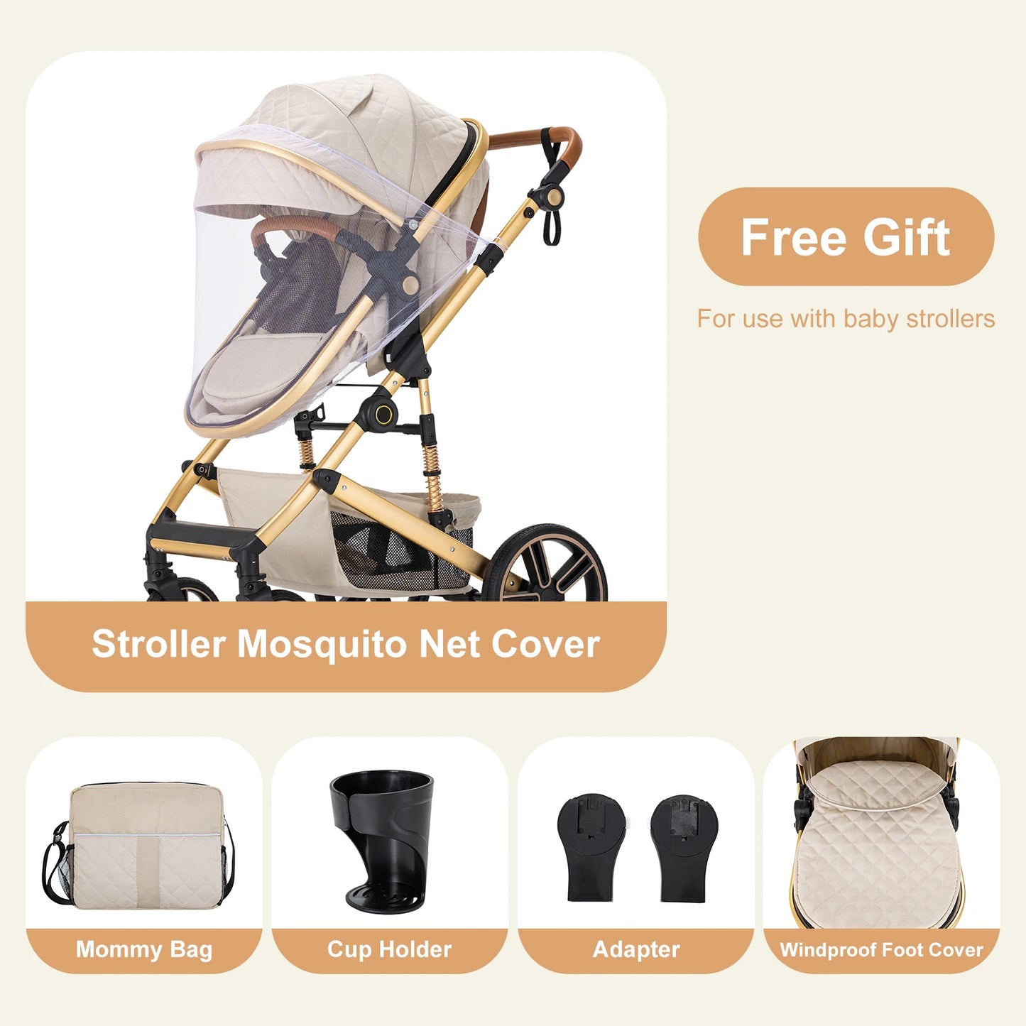 2 In 1 Baby Stroller Foldable Carriage With Reversible Bassinet