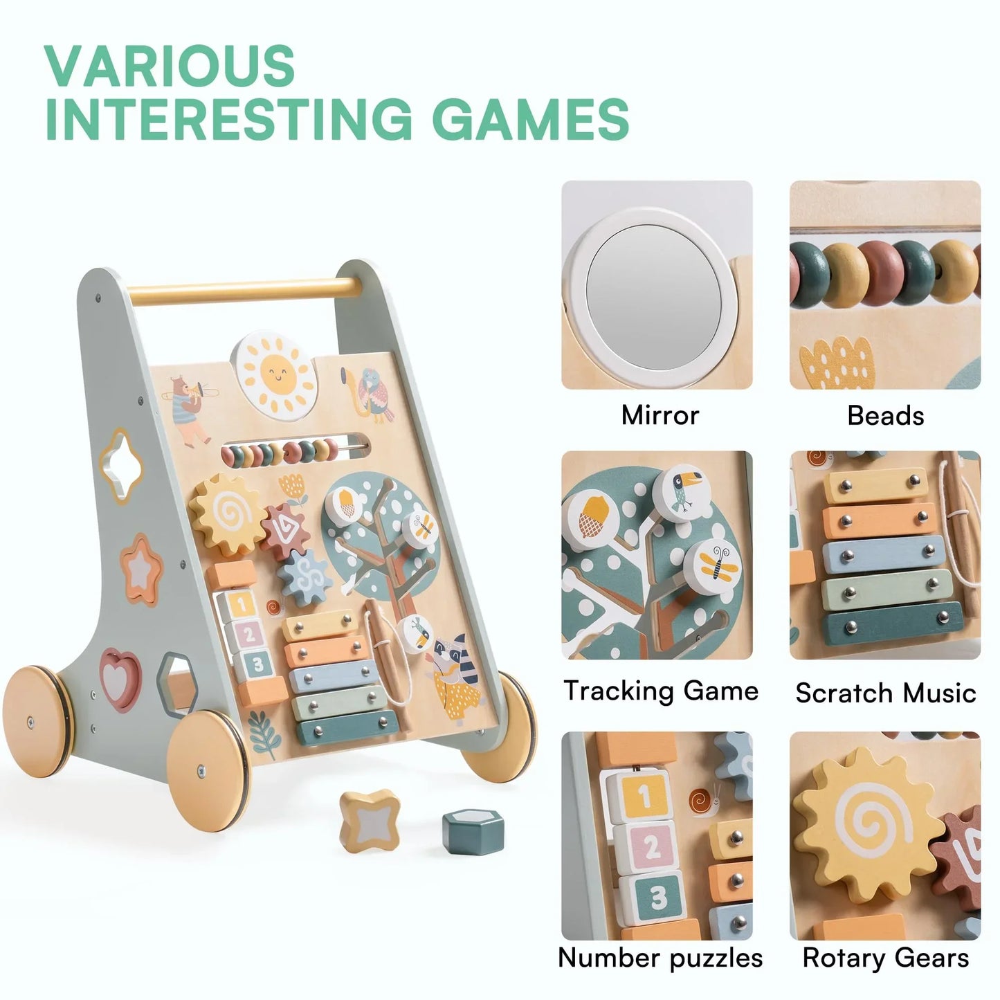 Robud Wooden Baby Walker With Wheels Montessori Push Toys