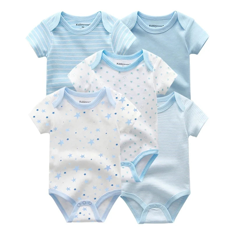 5-piece fashionable  boy and girl  100% "short sleeve Onezies", cotton and comfortable with cute graphics.