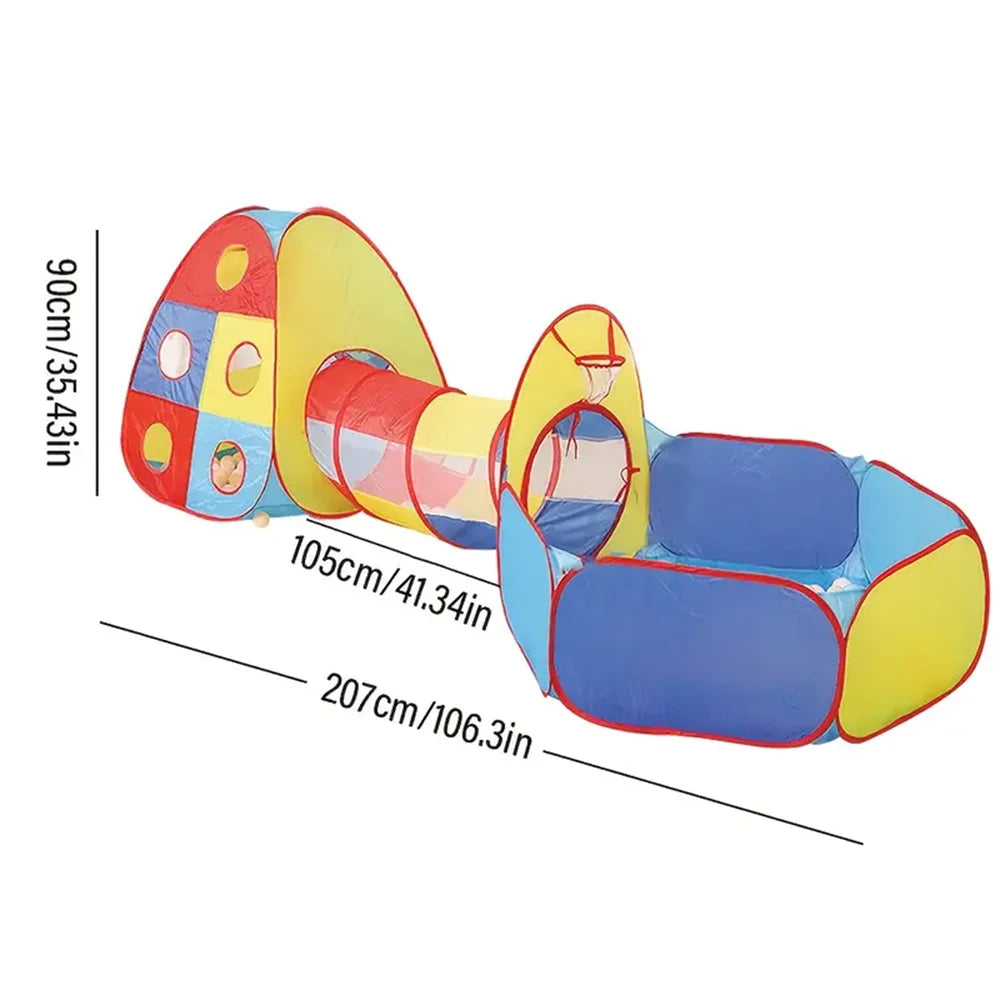 Tent Playhouse With Tunnel Ball Pit And Fence for Indoor/Outdoor Play