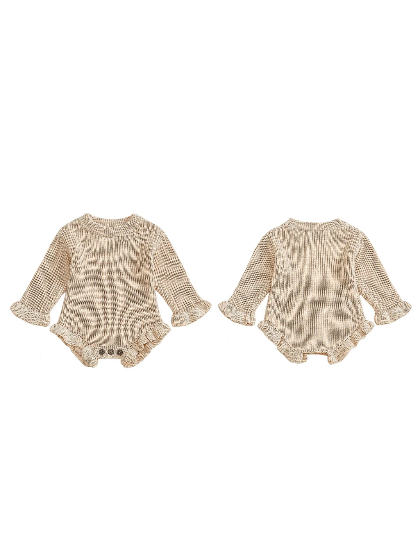 Infant Autumn Knitted Bodysuit With Ruffled Sleeves