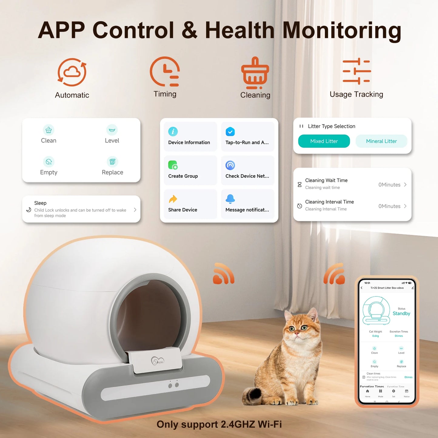2026 New  65L Large Capacity Self-Cleaning Cat Litter Box. Smart Automatic Litter Box, App Remote Control, Only Supports 2.4G WiFi, Suitable for Mixed Cat Litter, Ideal for Multi-Cat Homes
