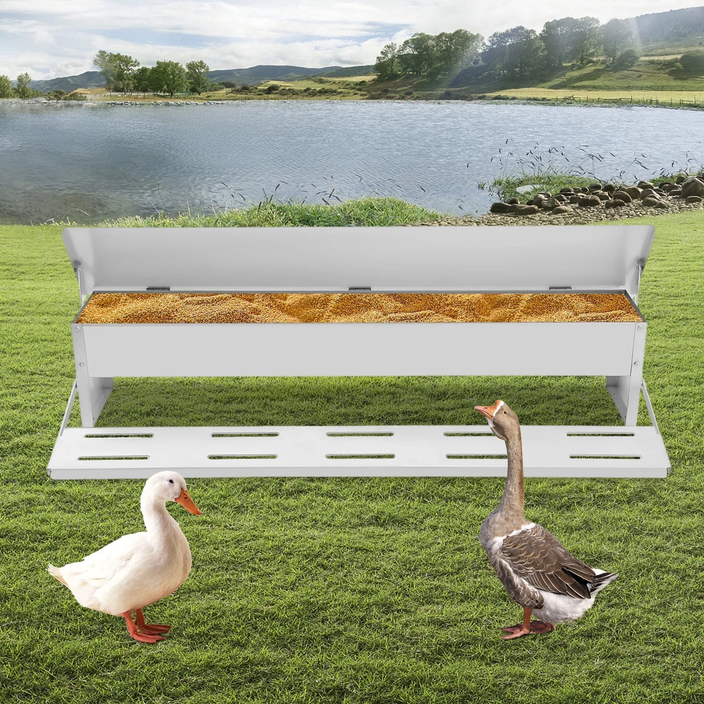 Automatic Chicken Feeder With Weatherproof Lid And Large Capacity