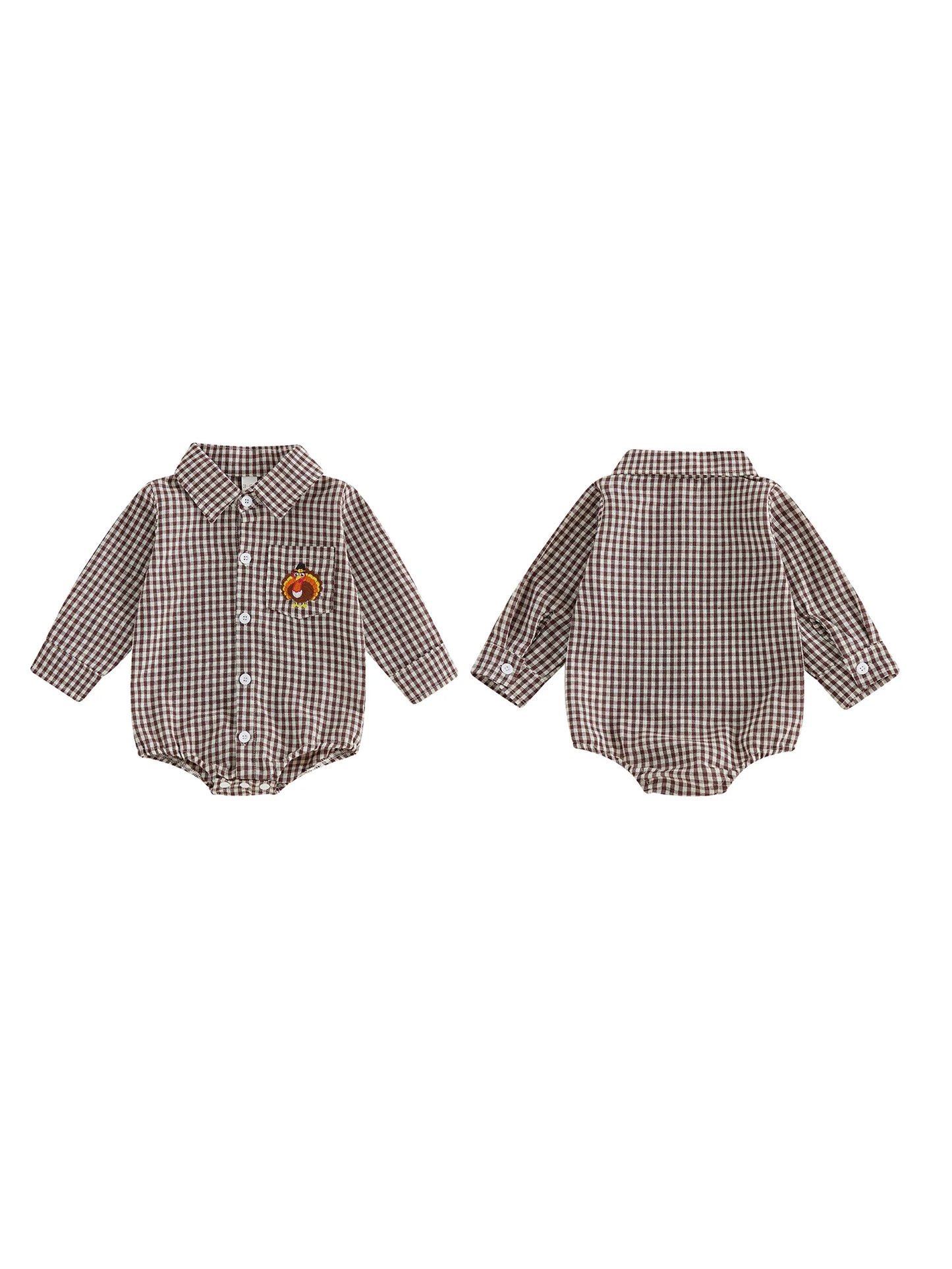 Boy's Romper with Long Sleeves.  Bodysuit Boy-Romper with Embroidery Turkey for the holidays. High Quality