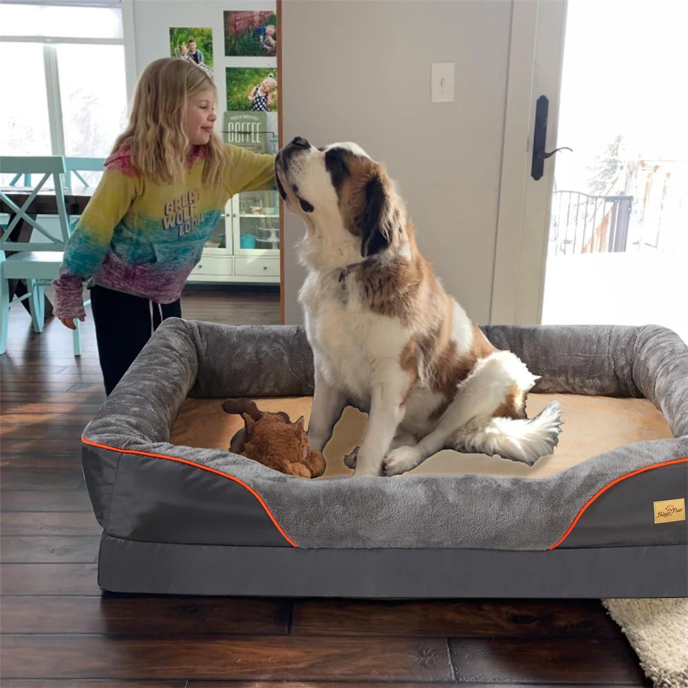 Large Orthopedic Dog Bed with Memory Foam, Waterproof Elevated Bolster with Removable, Washable Cover for your favorite Jumbo Canine