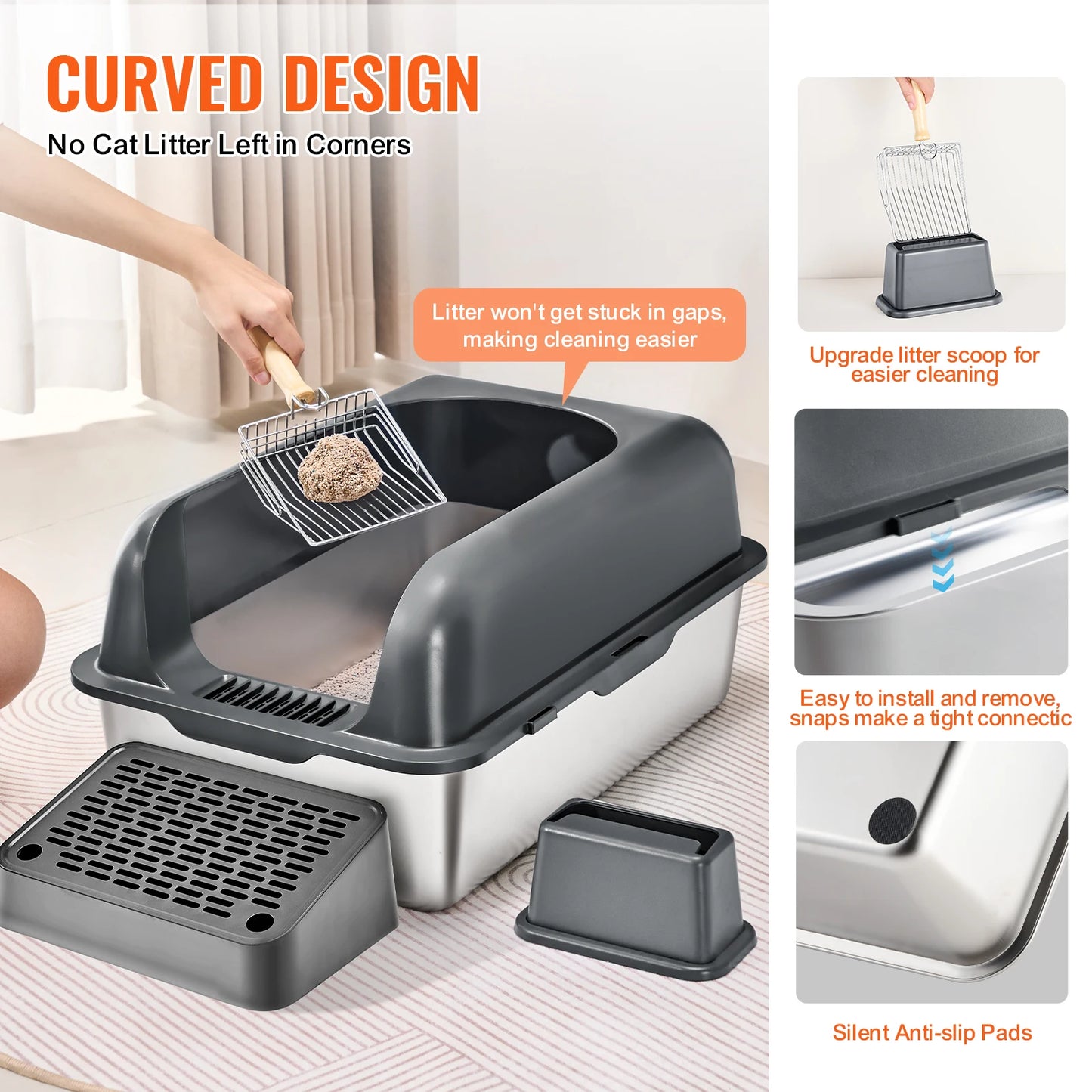Stainless Steel Cat Litter Box With Scoop And Ramp