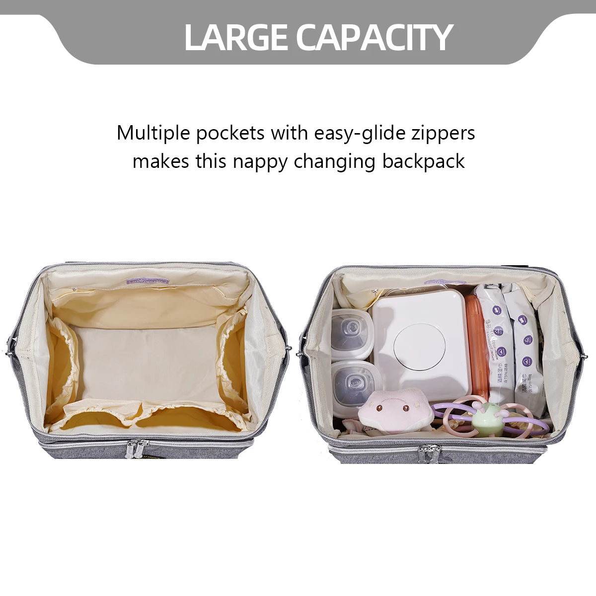 Stylish Diaper Bag/Backpack with Insulated Pocket, Stores 3 Bottles, Changing Pad for families on the GO