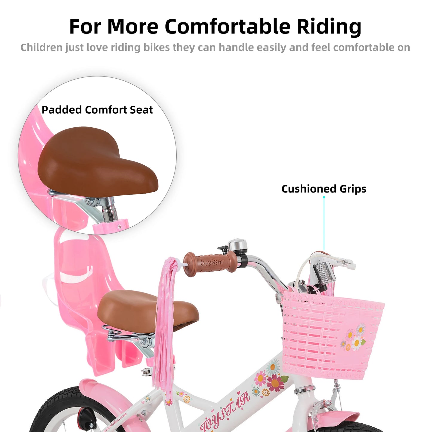 Girls Bike For Ages 2 To 7 With Doll Carrier, Streamers, Basket, Training Wheels