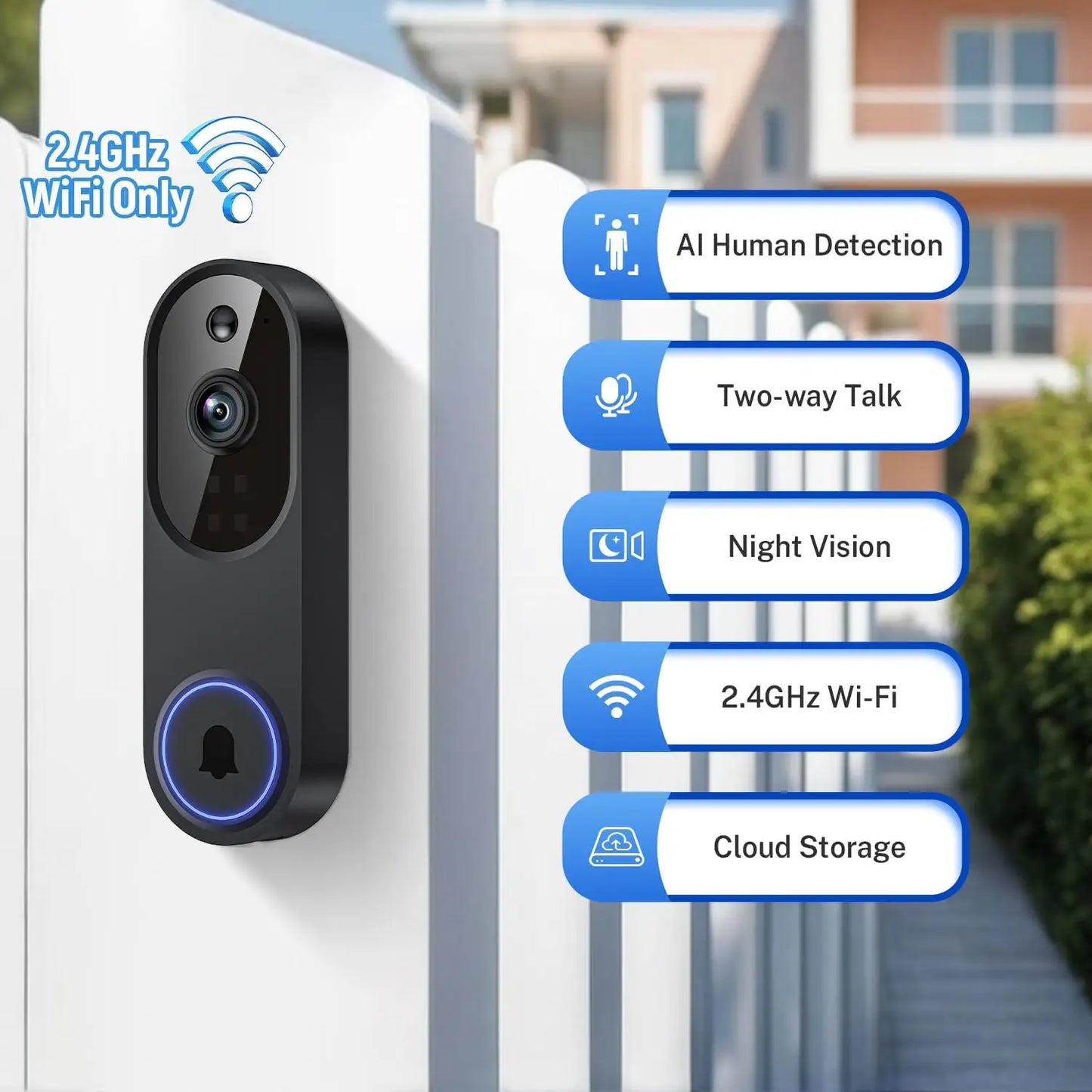 1080p Wireless Video Doorbell With Night Vision And Audio for Family Safety
