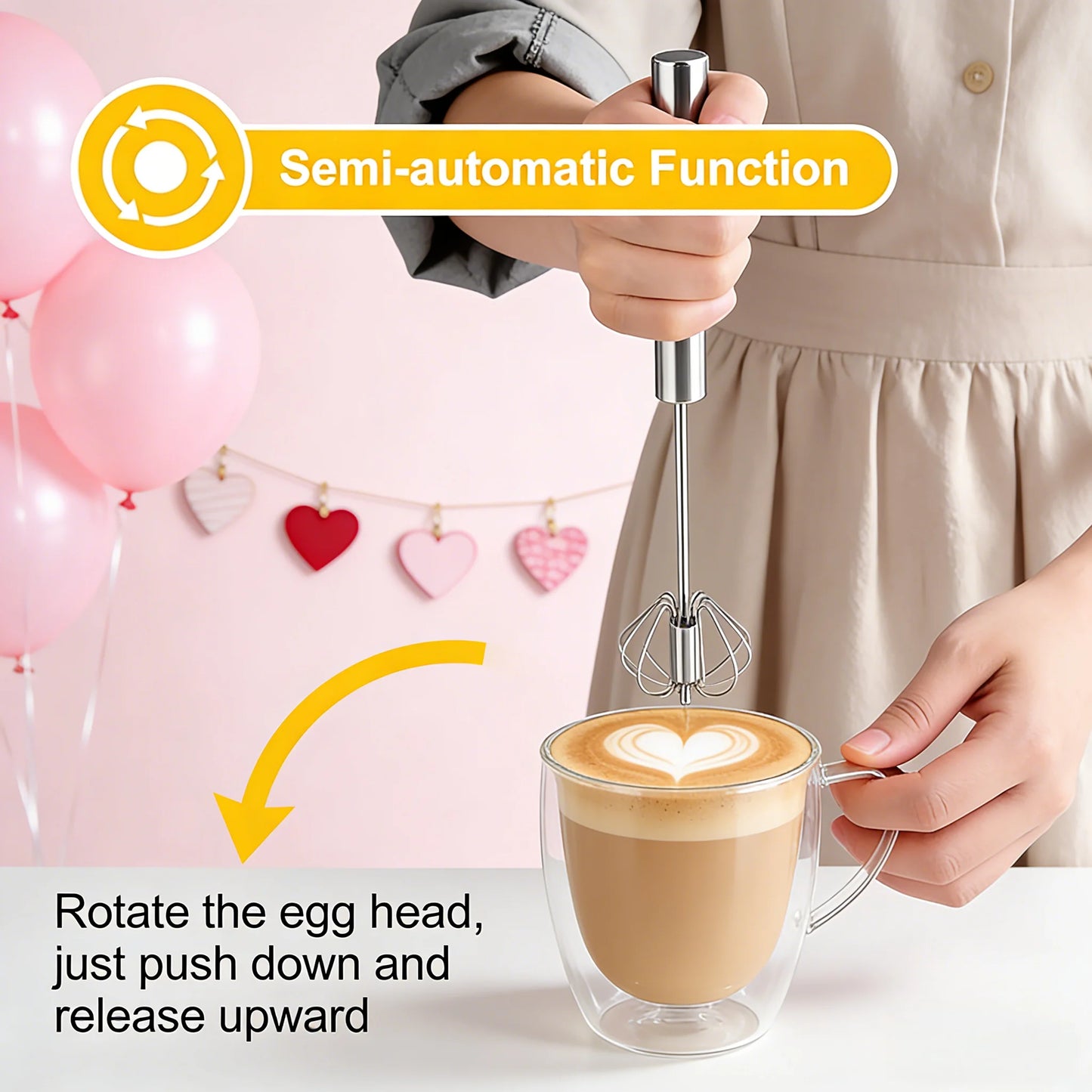 Handheld Automatic Electric Whisk for  One Touch Multi Function Mixing and Whipping. Works great for Powder Drink Blending- a Practical Kitchen Gadget and Gift for any Foodie.