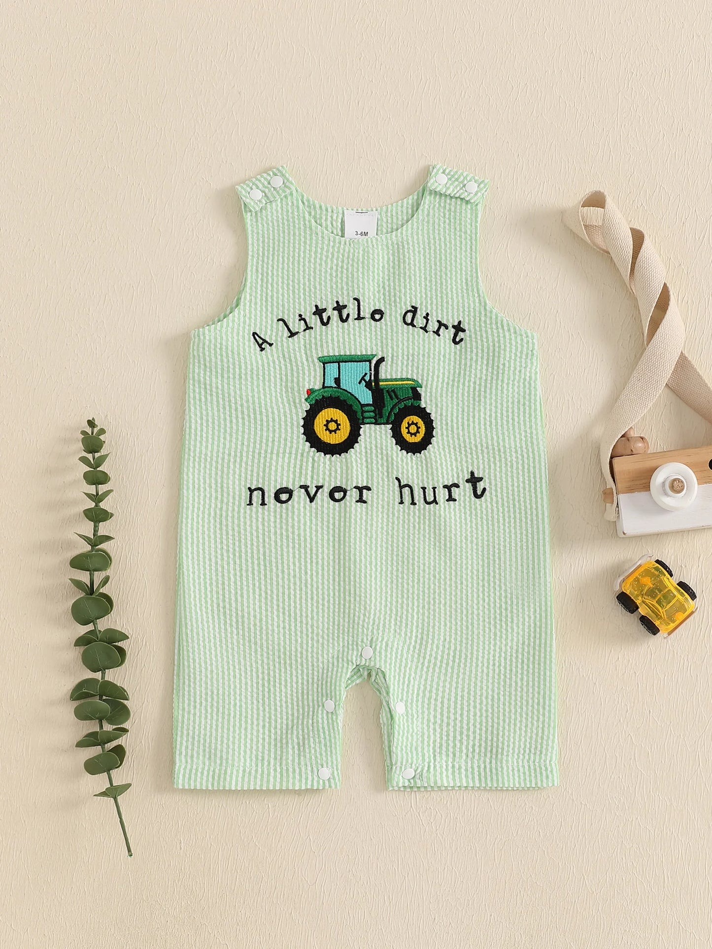 Unisex Sleeveless Tractor Romper For Summer Playtime