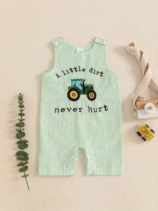 Unisex Sleeveless Tractor Romper For Summer Playtime