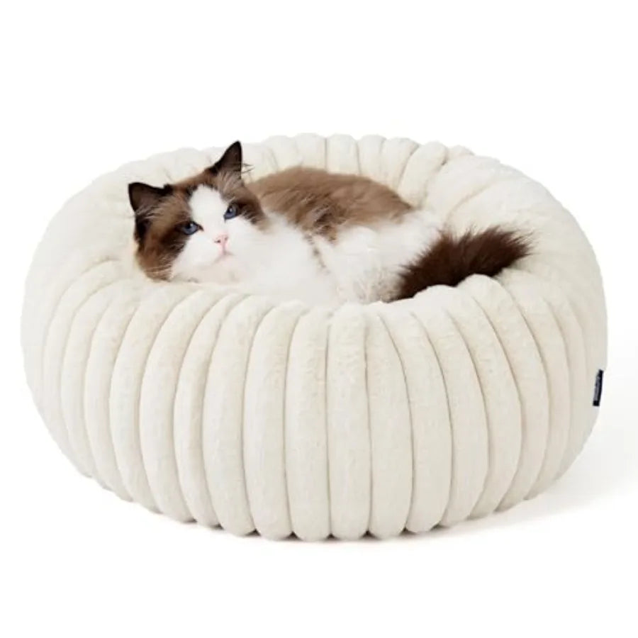 Medium Plush Dog Bed - Washable Faux Fur with Corduroy Fleece and Anti Slip Bottom, Pet Bed with Removable Cover