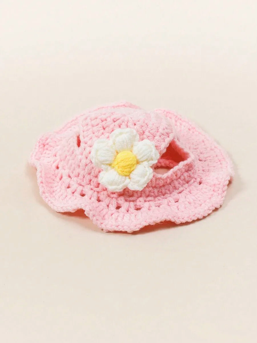 Knitted Pet Hat with Floral Trim for Small Dogs and Cats. Keeping your Critters Stylish!