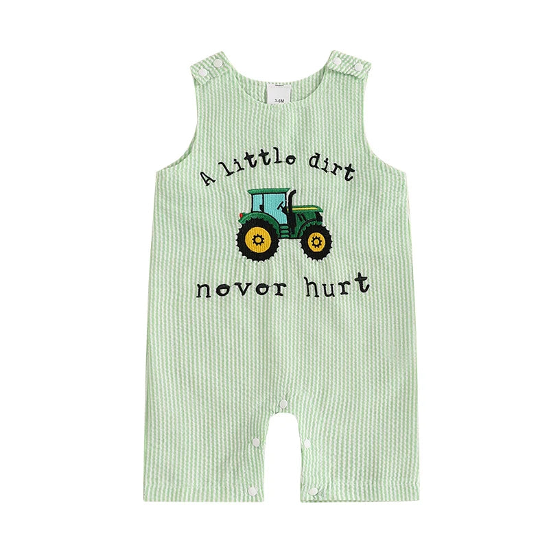 Unisex Sleeveless Tractor Romper For Summer Playtime