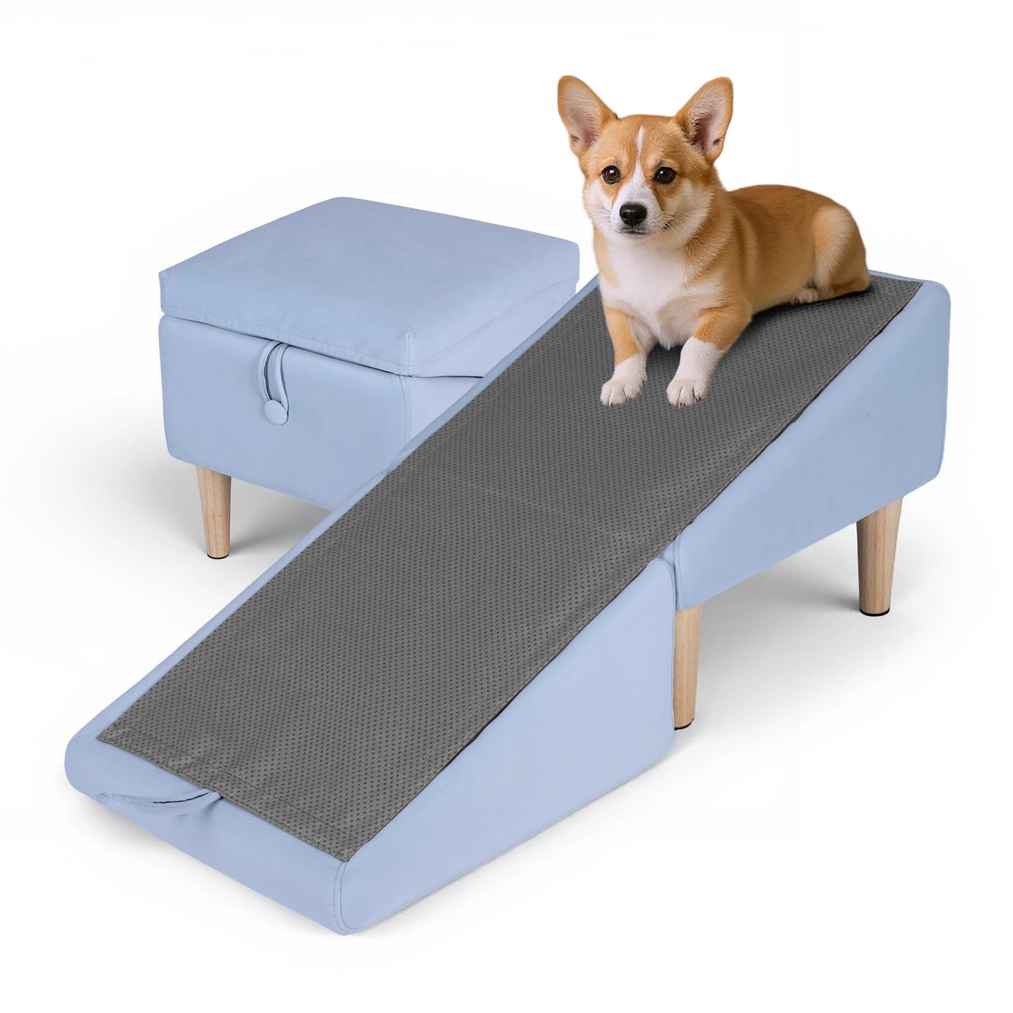Convertible Pet Ramp With Foldable Footstool Helps Small Pets or Aging Pets Reach Higher Surfaces
