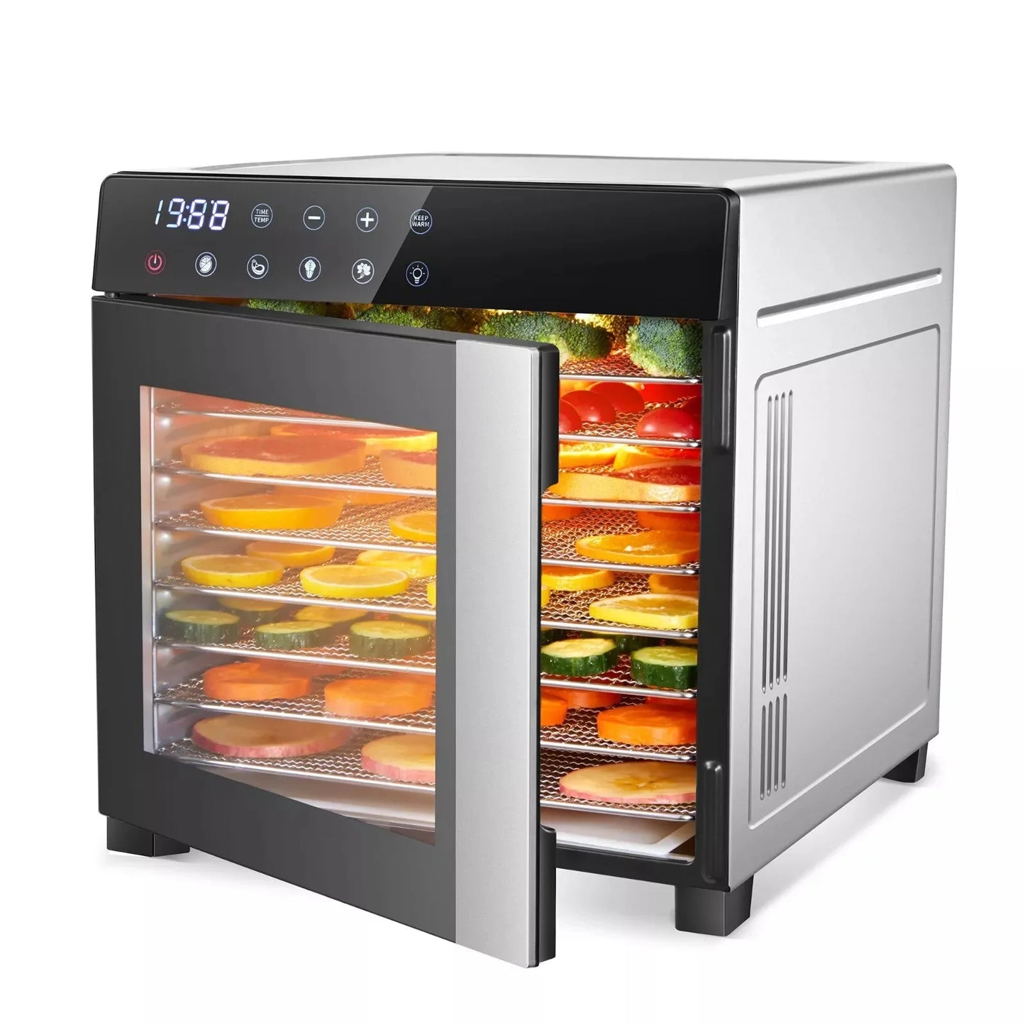 8-Tray Stainless Steel, 600W Dehydrator with 4 Presets & Digital Timer- for Jerky, Fruit, Herbs  and natural Pet Food Making. Dishwasher Safe, BPA Free Food Dehydrator