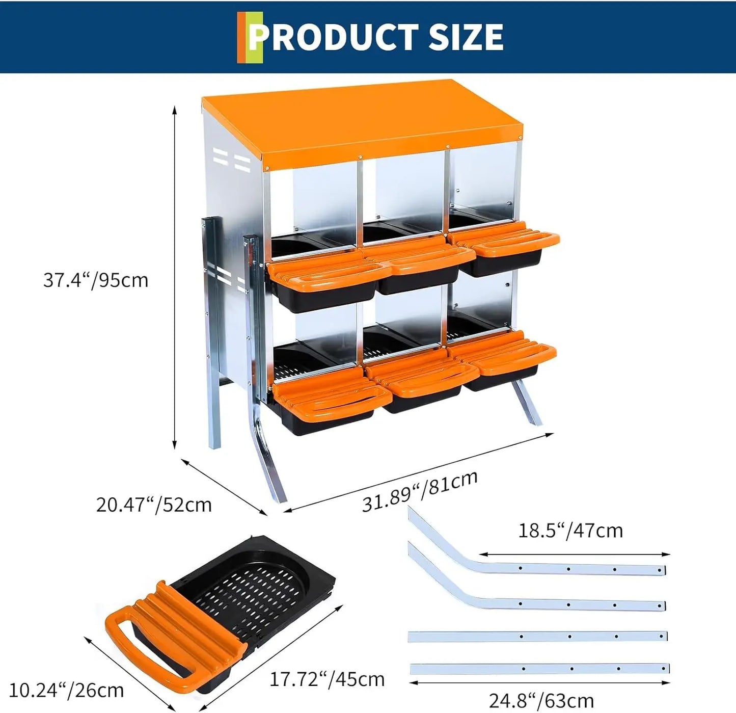 Chicken Nesting Box, Roll Away Design Hen Roosting Box for High-Volume Egg Collection Case with Metal Legs or Wall Mounting