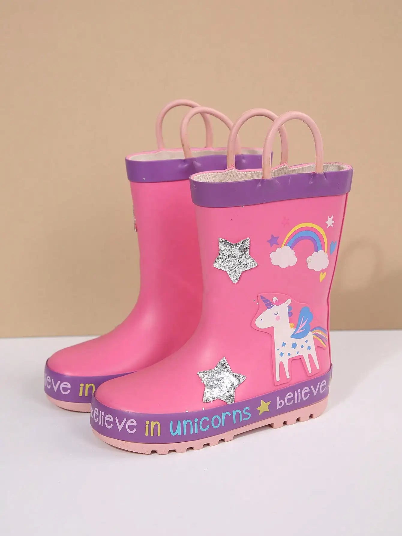 Cute Waterproof Puddle Boots For Toddler Boys And Girls, Lightweight Anti-Slip Rain Boots with Easy Pull-On Handles for Outdoor Play