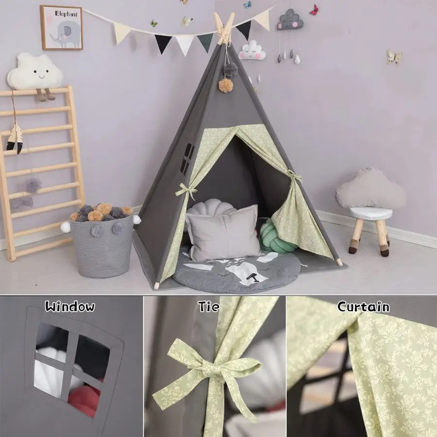 Tee Pee Style Play Tent for Quiet Play.  Foldable With Carry Case